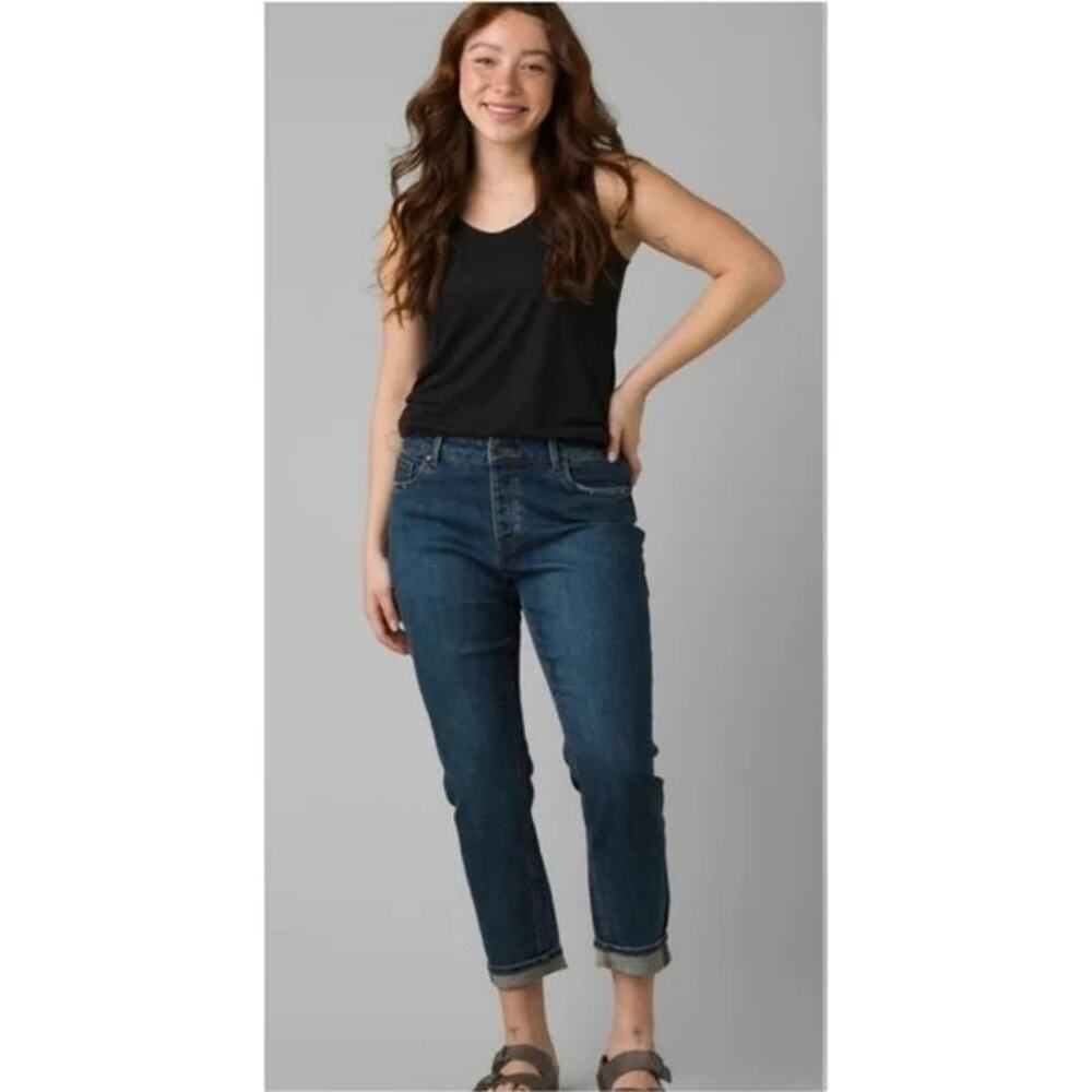 NWT prAna Buxton Mid-Rise Crop Button Fly Slim Boyfriend Stretch Jean 6 Blue